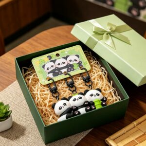 Trio bamboo Panda magnetic keychain
